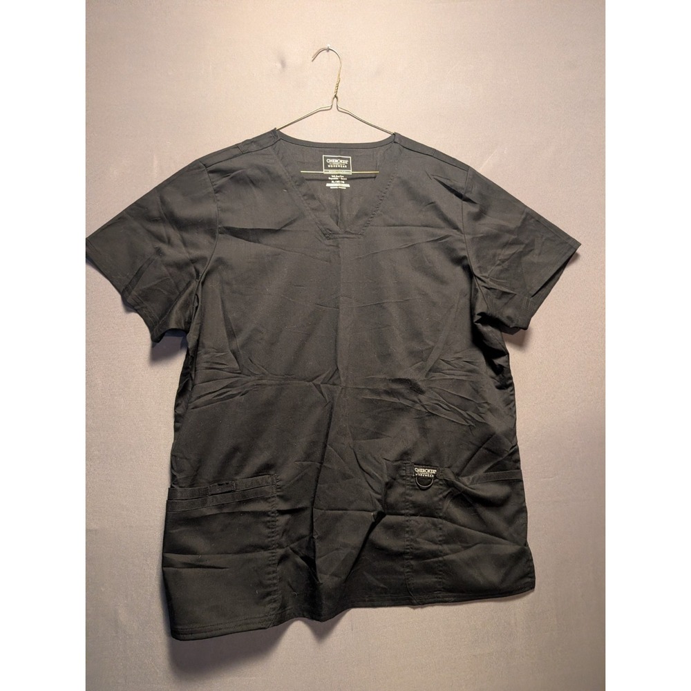 Cherokee Workwear Revolution Scrub Top Womens XL Black Stretch Medical Uniform